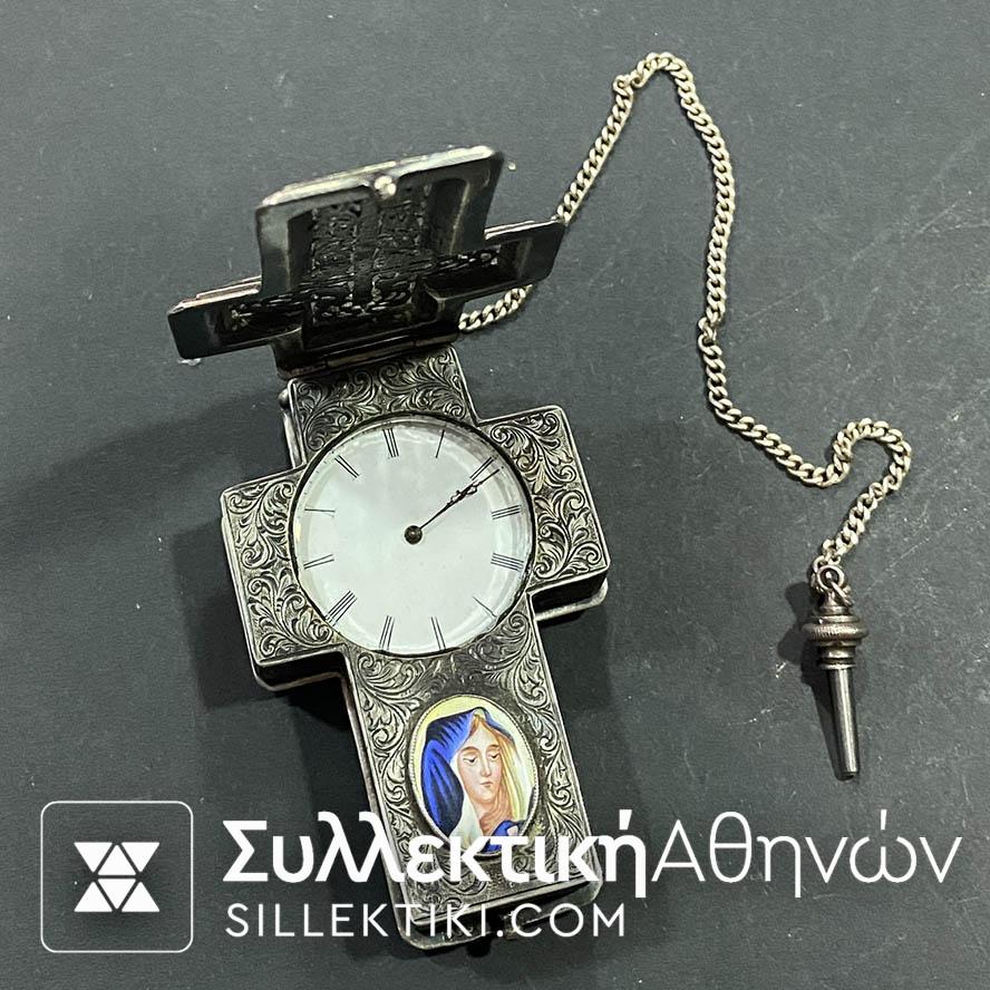 Silver Pocket Watch Beautiful 68 X 44 mm Working. With original key